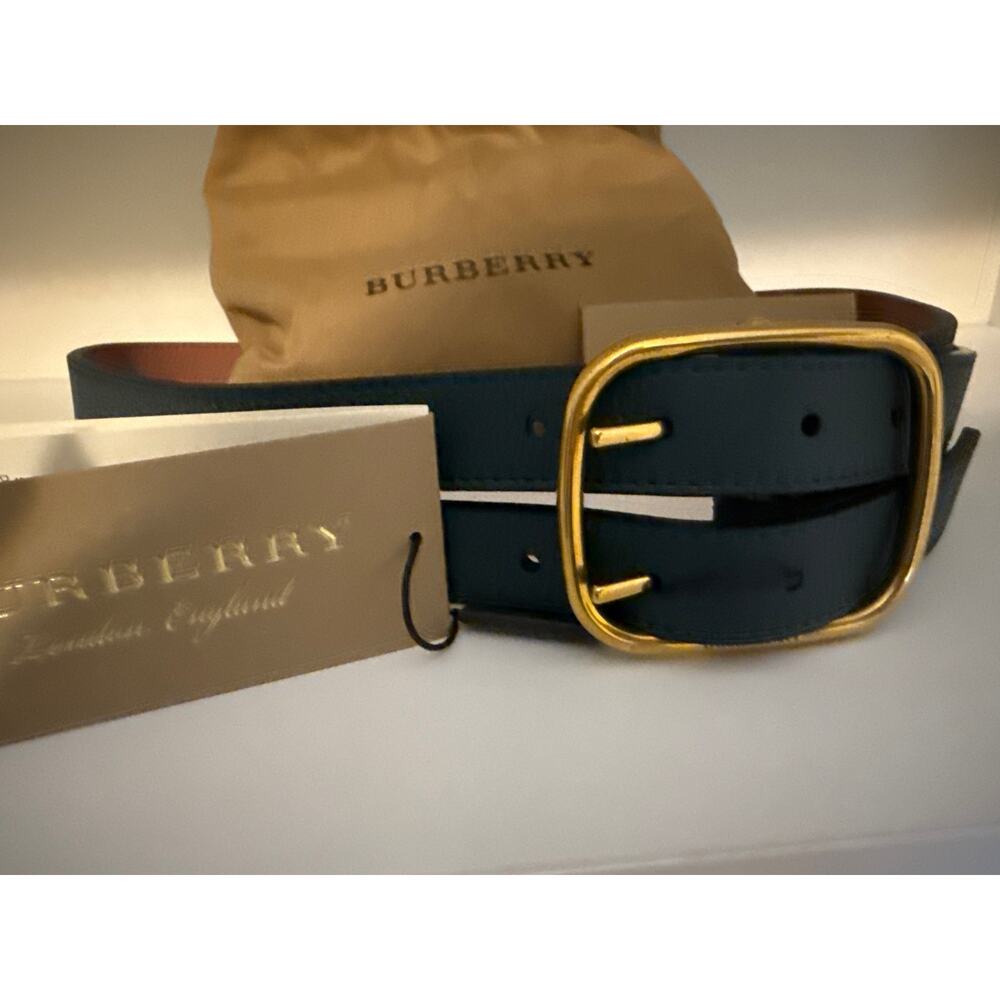 NWT Authentic Burberry Double Strap Leather Belt Gold Buckle Size 80 w/ Dust Bag - Picture 3 of 4